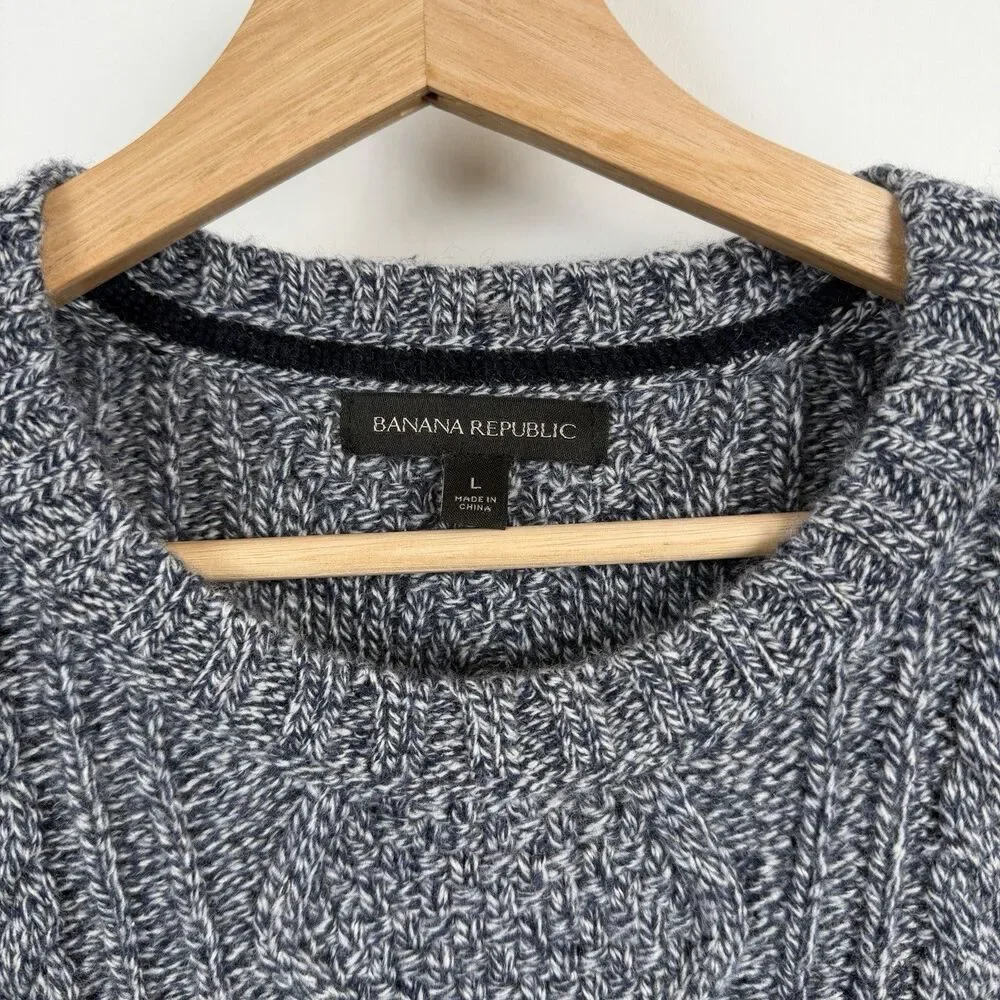 Banana Republic Fisherman Sweater Mens Large Blue Cable Knit Chunky Merino Wool